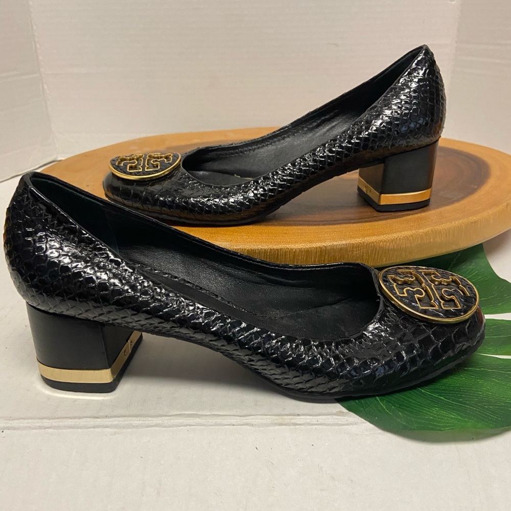 Tory Burch Snakeskin Logo Block Heels & DustBag